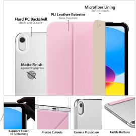 MoKo iPad 10th Generation Case 2022, Slim Stand Hard PC Translucent Back Shell Smart Cover Case for iPad 10th Gen 10.9 inch 2022, Support Touch ID, Auto Wake/Sleep, PINK