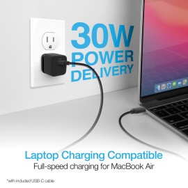 Naztech 30-Watt Power Delivery Wall Charger With 6 Ft. Usb-C To Usb-C Cable, Black