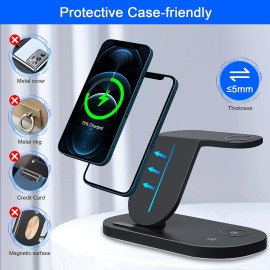 OVISBAI 3 in 1 Android Wireless Charger for Samsung Devices, Wireless Charging Station for Samsung Galaxy S22/S22+/S22 Ultra/S21/S20/S10/Note20, Galaxy Watch 4/Classic/3,Galaxy Buds/Pro/+/Live Black