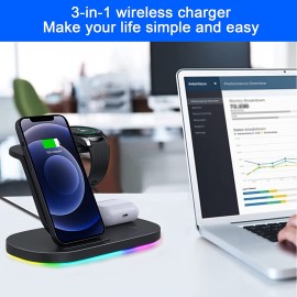 OVISBAI 3 in 1 Android Wireless Charger for Samsung Devices, Wireless Charging Station for Samsung Galaxy S22/S22+/S22 Ultra/S21/S20/S10/Note20, Galaxy Watch 4/Classic/3,Galaxy Buds/Pro/+/Live Black