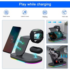OVISBAI 3 in 1 Android Wireless Charger for Samsung Devices, Wireless Charging Station for Samsung Galaxy S22/S22+/S22 Ultra/S21/S20/S10/Note20, Galaxy Watch 4/Classic/3,Galaxy Buds/Pro/+/Live Black