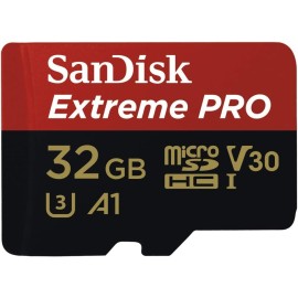 SanDisk Extreme Pro 32 GB microSDHC Memory Card + SD Adapter with A1 App Performance + Rescue Pro Deluxe 100 MB/s Class 10, UHS-I, U3, V30 SDSQXCG-032G-GN6MA, Red/Gold