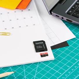 SanDisk Extreme Pro 32 GB microSDHC Memory Card + SD Adapter with A1 App Performance + Rescue Pro Deluxe 100 MB/s Class 10, UHS-I, U3, V30 SDSQXCG-032G-GN6MA, Red/Gold