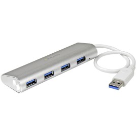 StarTech.com 4 Port Portable USB 3.0 Hub with Built-in Cable - Aluminum and Compact USB Hub (ST43004UA)