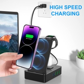 Tacelary 8 in 1 Charging Station, 100W Wireless Charging Station for Multiple Devices Apple with 20W USB C 2 Ports, Aluminum Alloy Cell Phone Charging Station Compatible with iPhone Series, iWatch, AirPods Pro
