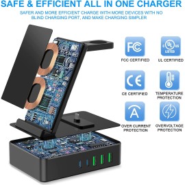 Tacelary 8 in 1 Charging Station, 100W Wireless Charging Station for Multiple Devices Apple with 20W USB C 2 Ports, Aluminum Alloy Cell Phone Charging Station Compatible with iPhone Series, iWatch, AirPods Pro