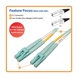 Tripp Lite N820 Series 10 Gb/100 Gb Duplex Multimode Lc/Lc Fiber Patch Cable, Aqua, 10-Ft. Cord