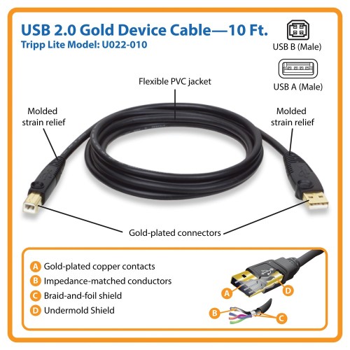 A-Male To B-Male Usb 2.0 Cable (10Ft)