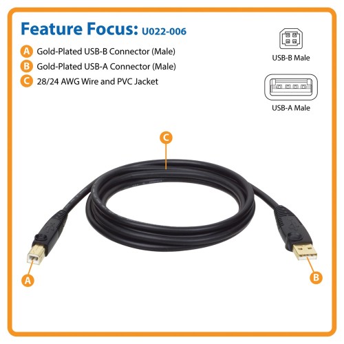 A-Male To B-Male Usb 2.0 Cable (6Ft)