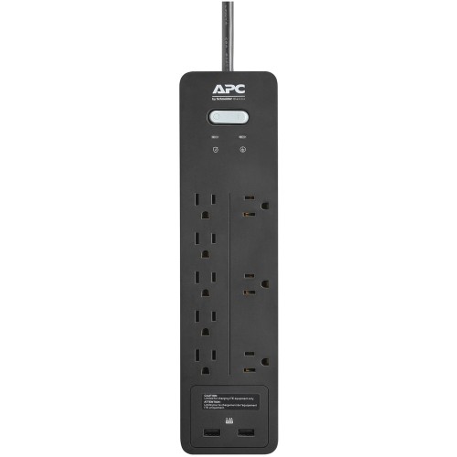 Apc 8-Outlet Surgearrest Home/Office Series Surge Protector With 2 Usb Ports, 6Ft Cord