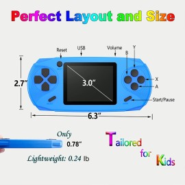Beijue 16 Bit Handheld Games for Kids Adults 3.0'' Large Screen Preloaded 100 HD Classic Retro Video Games USB Rechargeable Seniors Electronic Game Player Birthday Xmas Present (Blue)