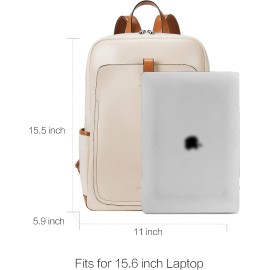 BOSTANTEN Genuine Leather Backpack Purse for Women 15.6 inch Laptop Backpack Large Travel College Shoulder Bag Yellow-beige