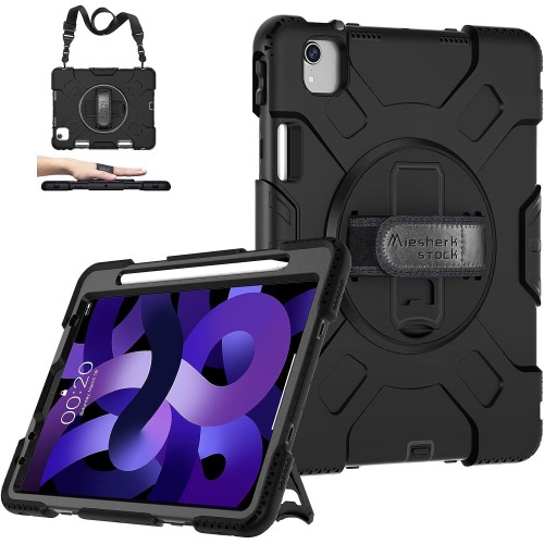 Case for iPad Air 5th/4th Generation: Military Grade Protective Cover iPad Pro 11 Inch Case & iPad Air 5/4 Case 10.9 Inch (2022/2020) W/Pencil Holder- Stand- Handle- Shoulder Strap- Black