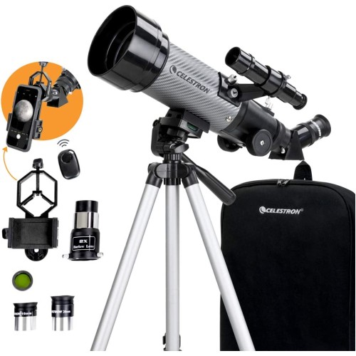 Celestron - 70mm Travel Scope DX - Portable Refractor Telescope - Fully-Coated Glass Optics - Ideal Telescope for Beginners - BONUS Astronomy Software Package - Digiscoping Smartphone Adapter