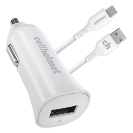 Cellhelmet 2.4-Amp Single-Usb Car Charger With Usb-C To Usb-A Round Cable, 3 Feet