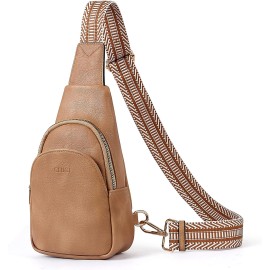 CLUCI Small Sling Bag for Women Crossbody, Faux Leather Fashion Waist Packs  with Guitar Strap, Women's Fanny Packs, Brown, Small