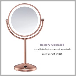 Conair Reflections Double-Sided LED Lighted Vanity Makeup Mirror, 1x/10x magnification, Rose Gold finish
