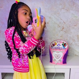 eKids Disney Princess Karaoke Machine, Bluetooth Speaker with Microphone for Kids, Speaker with USB Port to Play Music, Easily Access Disney Karaoke Playlists with New EZ Link Feature