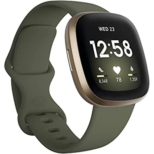 Fitbit Green Versa 3 Health & Fitness Smartwatch with GPS, 24/7 Heart Rate, Alexa Built-in, 6+ Days Battery, Olive/Soft Gold, One Size (S & L Bands Included)…