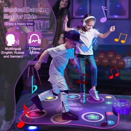 Flooyes Dance Mat Toys for 3-12 Year Old Kids, Electronic Dance Pad with Light-up 6-Button & Wireless Bluetooth, Music Dance Game Mat with 5 Game Modes , Birthday Gifts for 3 4 5 6 7 8 9 10+ Year Old Girls
