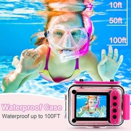 GKTZ Gift Pink for Girls Age 3-14 - Kids Waterproof Camera Digital Video Camera 180 Rotatable 20MP Underwater Camera, Birthday Gift for Girls 4 5 6 7 8 9 Years Old with 32G Card