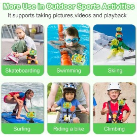 GKTZ Kids Green Camera Waterproof - 180 Rotatable 20MP Kids Underwater Sports Camera Children Action Digital Video Camcorder, Birthday Gift Toys for 3-14 Year Old Boys with 32GB Card-Green