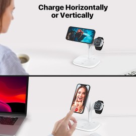 Greenlemon Magnetic Wireless Charger with Led lamp for Mag-Safe Charger Stand GREENLEMON 15W 3 in 1 Fast Wireless Charging Station for iPhone 14 13 12 Pro Max/Pro/Mini iWatch 8/7/6/SE/5/4/3/2,AirPods Pro/3/2