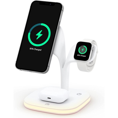 Greenlemon Magnetic Wireless Charger with Led lamp for Mag-Safe Charger Stand GREENLEMON 15W 3 in 1 Fast Wireless Charging Station for iPhone 14 13 12 Pro Max/Pro/Mini iWatch 8/7/6/SE/5/4/3/2,AirPods Pro/3/2