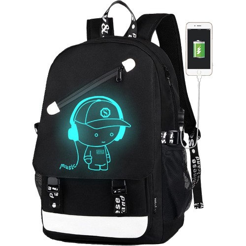 HIPOTUO Anime Luminous Backpack Laptop Backpack with Anti-Theft Lock, Black Teens Backpack Cool Back Pack for Work