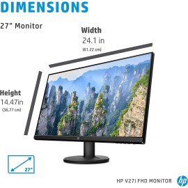 HP V27i FHD Monitor | 27-inch Diagonal Full HD Computer Monitor with IPS Panel and 3-Sided Micro Edge Design | Low Blue Light Screen with HDMI and VGA Ports | (9SV92AA#ABA) Black