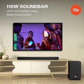 JBL Cinema SB240, Dolby Digital Soundbar with Wired Subwoofer for Extra Deep Bass, 2.1 Channel Home Theatre with Remote, HDMI ARC, Bluetooth & Optical Connectivity (110W)