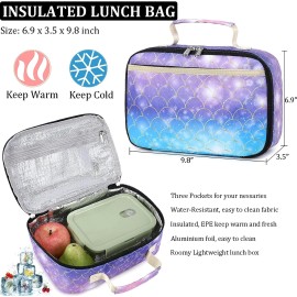 JIANYA Backpack for Girls School Backpacks Lunch Box Set Mermaid Scales Teen Gi