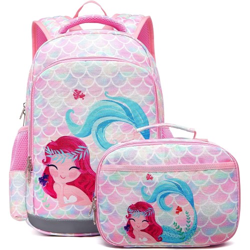 JIANYA Girls Backpack for School Kids Bookbag Kindergarten Elementary Backpack Lunch Box Set, Light Blue