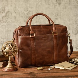 LEABAGS Istanbul Leather Shoulder Bag I 15 inch Laptop Bag I Genuine Buffalo Leather Messenger Bag I Briefcase I Vintage Leather Bag I Desk Bag I 16x12x5inch