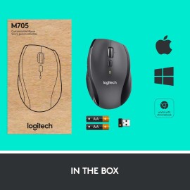 Logitech M705 Marathon Wireless Mouse, 2.4 GHz USB Unifying Receiver, 1000 DPI, 5-Programmable Buttons | Compatible with PC, Mac, Laptop, Chromebook - Black
