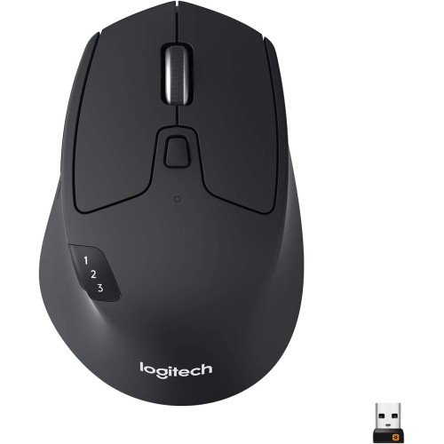 Logitech M720 Triathlon Multi-Device Wireless Mouse, Bluetooth, USB Unifying Receiver, 1000 DPI, 8 Buttons | Compatible with Laptop, PC, Mac, iPadOS - Black