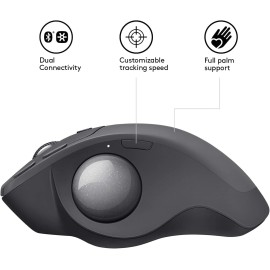 Logitech MX Ergo Wireless Trackball Mouse, Bluetooth Or 2.4GHz with Unifying USB-Receiver, Adjustable Trackball Angle, Precision Scroll-Wheel, USB-C Charging Battery, PC/ Mac/ iPad OS - Black