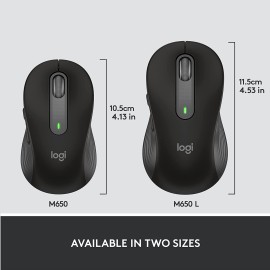 Logitech Signature M650 L Full Size Wireless Mouse - For Large Sized Hands, Silent Clicks, Customizable Side Buttons, Bluetooth, Multi-Device Compatibility - Black
