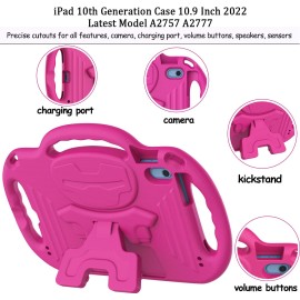 LTROP Kids Case for iPad 10th Generation(2022 Release, 10.9 Inch), iPad 10.9 Inch Case with Shoulder Strap hot pink