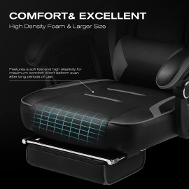 Luckracer GREY Gaming Chair with Footrest Office Desk Chair Ergonomic Gaming Chair Pu Leather High Back Adjustable Swivel Lumbar Support Racing Style E-Sports Gamer Chairs Gray