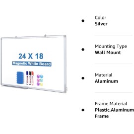 Magnetic White Board for Wall 24 X 18 Inches, White Board Dry Erase Board Hanging Whiteboard with Aluminum Frame for Office Home