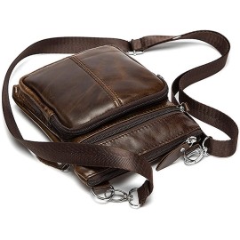 Mens Coffee Mini Shoulder Bag, Genuine Leather Small Crossbody Bags for Men, BULLCAPTAIN Messenger Bag Casual Shoulder Purse Sling Bag (Coffee)
