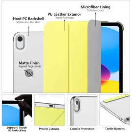 MoKo iPad 10th Generation Case 2022, Slim Stand Hard PC Translucent Back Shell Smart Cover Case for iPad 10th Gen 10.9 inch 2022, Support Touch ID, Auto Wake/Sleep, YELLOW