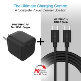 Naztech 30-Watt Power Delivery Wall Charger With 6 Ft. Usb-C To Usb-C Cable, Black