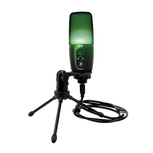 Qfx M-192 Studio Kit With Ultra-High-Resolution Usb Microphone With Built-In Rgb Lights, Shock Mount, Studio Boom And Desk Tripod Stands, And Pop Filter