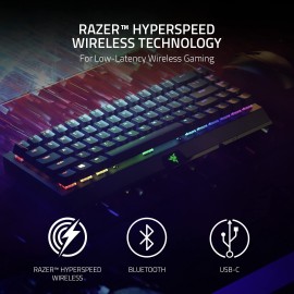 Razer BlackWidow V3 Mini HyperSpeed 65% Wireless Mechanical Gaming Keyboard: HyperSpeed Wireless Technology - Yellow Mechanical Switches- Linear & Silent - Doubleshot ABS keycaps - 200Hrs Battery Life
