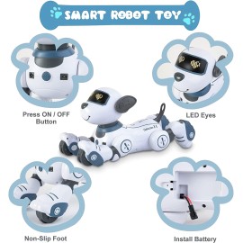 RC Robot Dog Toys for Boys Girls Age 3 4 5+, Electronic Dog Pets Programmable Interactive & Smart Dancing Walking, Remote Control Robot Dog with Touch Function, Voice Control, Gifts for Kids（Blue)