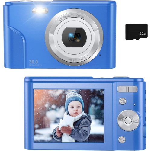  Digital Camera, FHD 1080P Digital Camera for Kids Video Camera  with 32GB SD Card 16X Digital Zoom, Point and Shoot Camera Portable Mini  Camera for Teens Students Boys Girls, 2