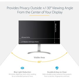 StarTech.com Monitor Privacy Screen for 21 inch PC Display - Computer Screen Security Filter - Blue Light Reducing Screen Protector Film - 16:9 Widescreen - Matte/Glossy - +/-30 Degree (PRIVSCNMON21)