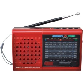 Supersonic 9-Band Rechargeable Bluetooth Radio With Usb/Sd Card Input (Red)